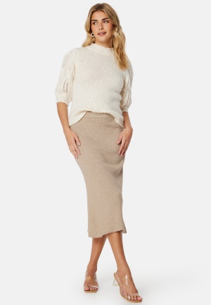 Läs mer om VILA Comfy A-Line Knit Skirt Natural Melange XXL