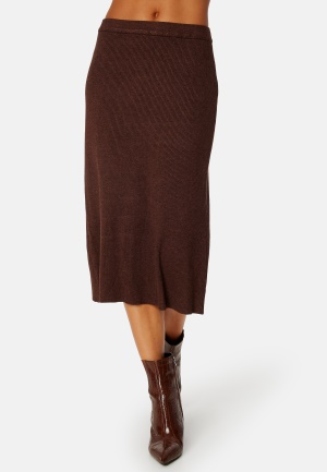 VILA Comfy A-Line Knit Skirt Shaved Chocolate Det L