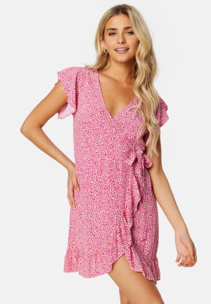 VILA Fini Wrap S/S Short Dress Pink Yarrow AOP:alin 34