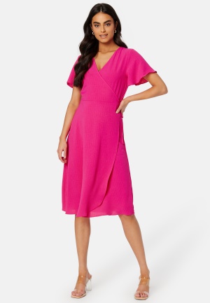 VILA Lovie S/S Wrap Midi Dress Pink Yarrow 34