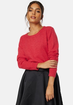 Läs mer om VILA Ril L/S O-neck Knit Top Barbados Cherry/Mela L