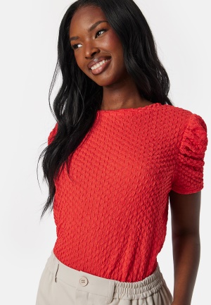 VILA Vianine S/S Puff Sleeve top Red XL