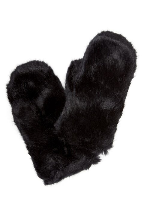 Pieces Fur Mittens Black - Bubbleroom