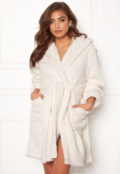 white fuzzy robe