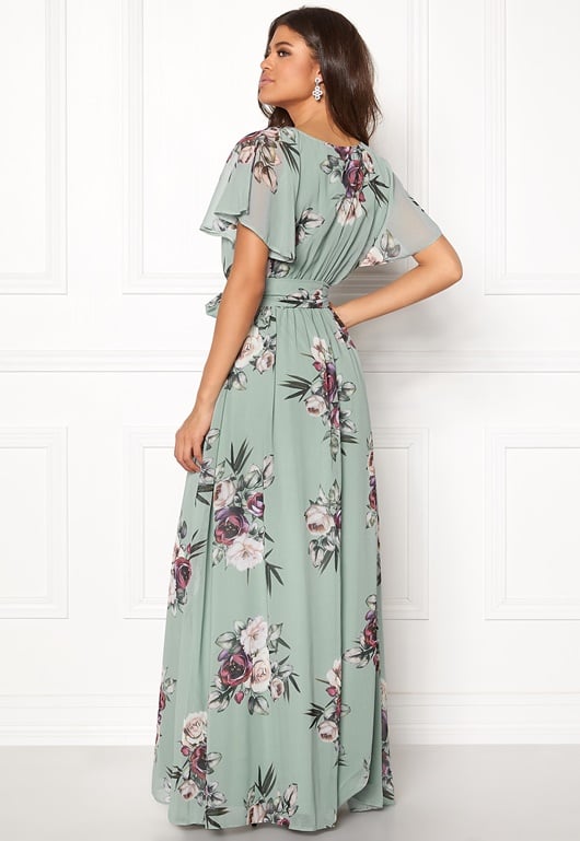 Goddiva Floral Sleeve Maxi Dress Duck Egg Bubbleroom 1457