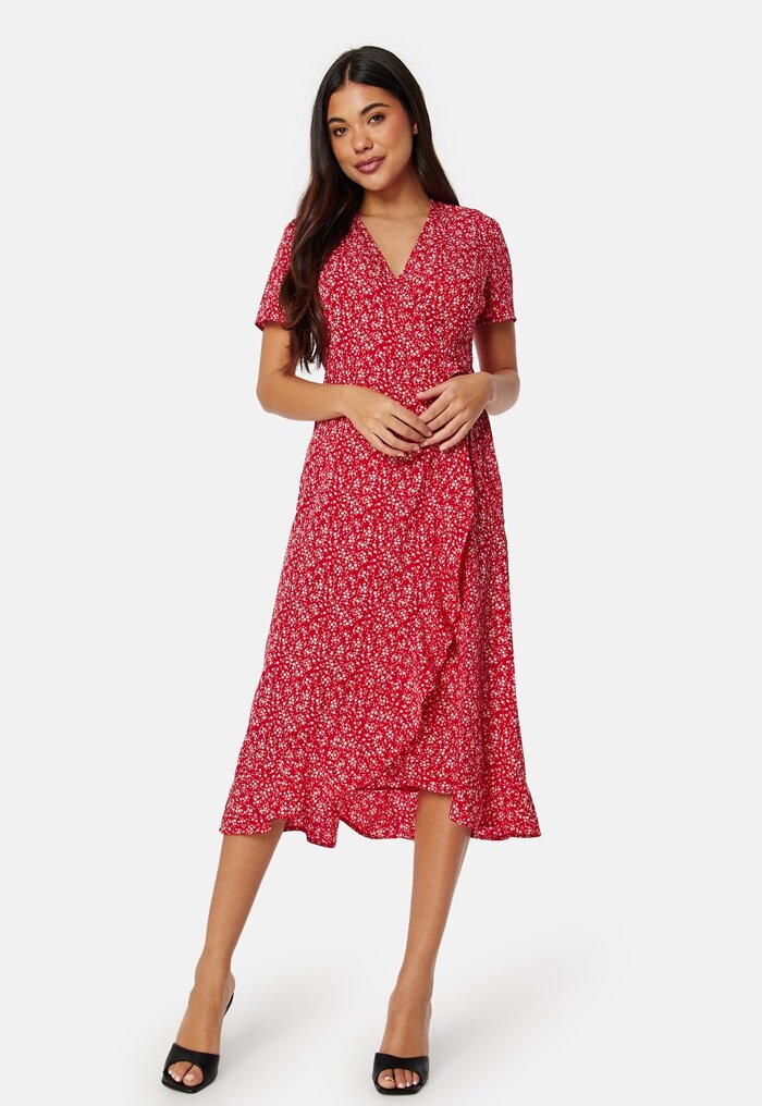 BUBBLEROOM Flounce Midi Wrap Dress