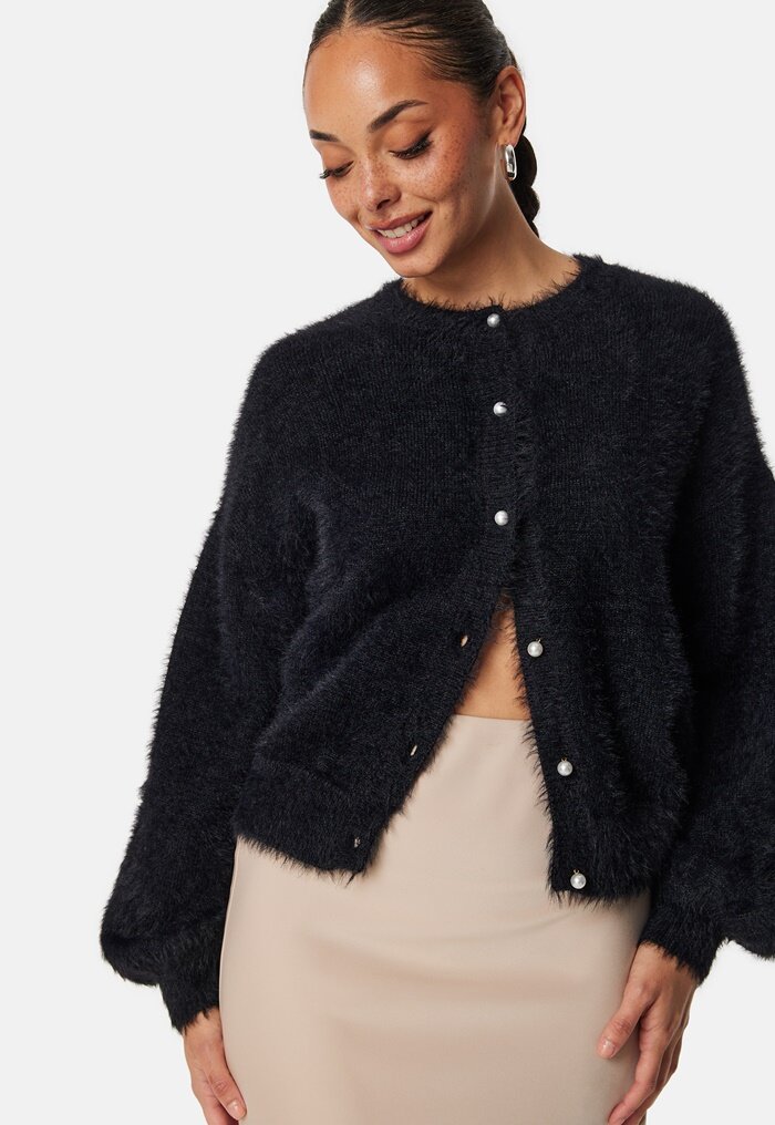 BUBBLEROOM Fluffy Knitted Pearl Cardigan