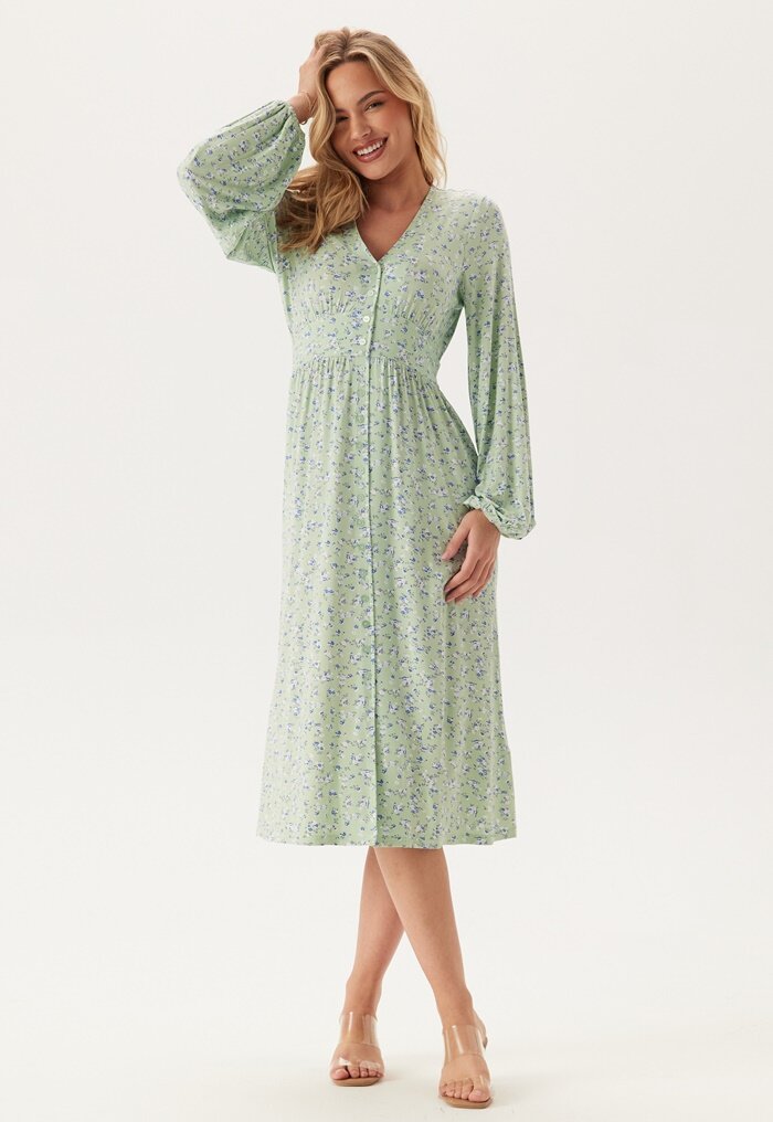 BUBBLEROOM Midi Button Volume Sleeve Dress
