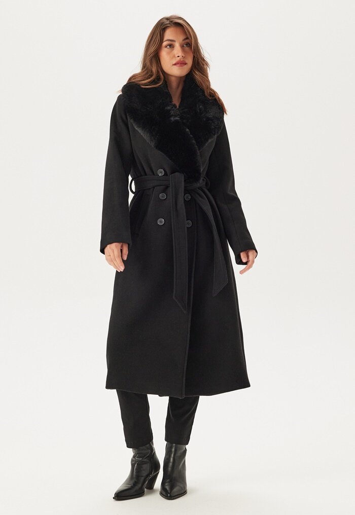 Chiara Forthi Fur Collar Belted Wool Blend Coat