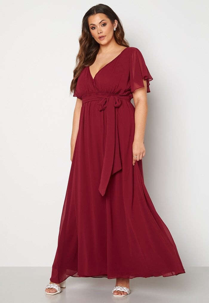 Goddiva Curve Flutter Sleeve Chiffon Maxi Curve Dress