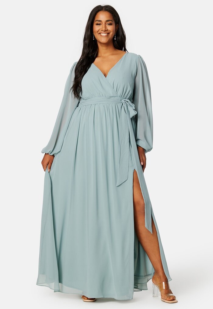 Goddiva Curve Long Sleeve Chiffon Maxi Curve Dress Bubbleroom