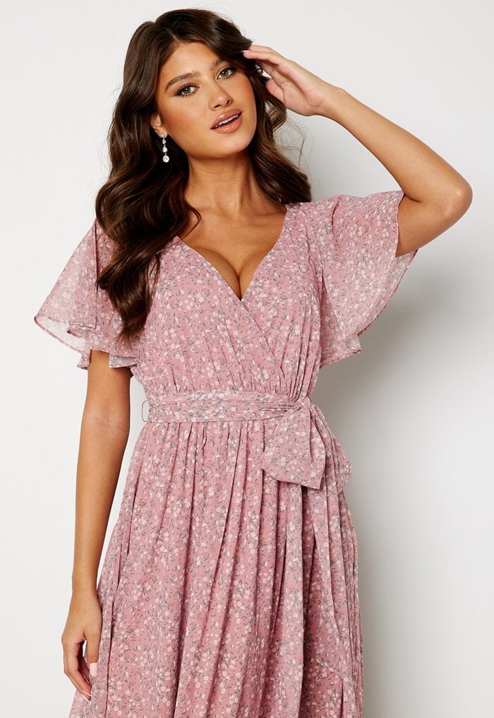 Goddiva Ditsy Flutter Sleeve Maxi Dress