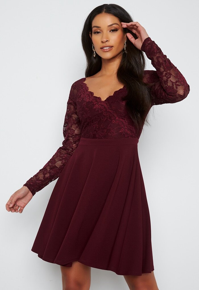 Goddiva Long Sleeve Lace Skater Dress