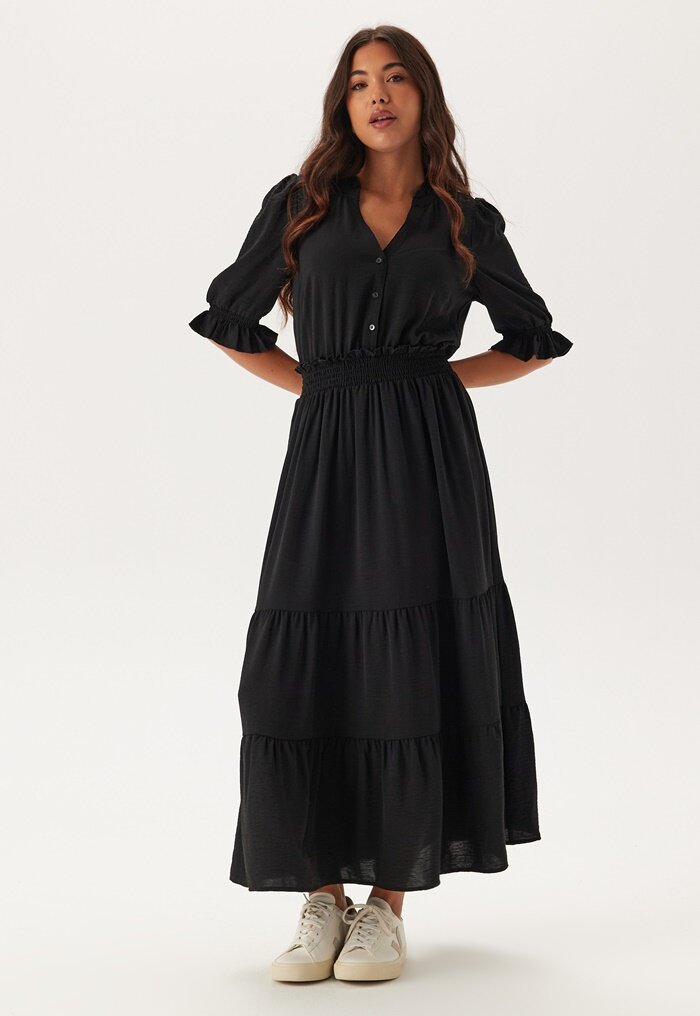 Happy Holly Frill Neck Tiered Maxi Dress