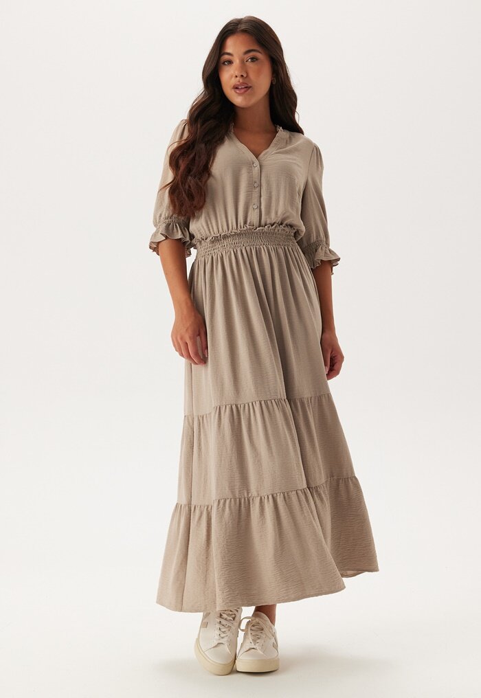 Happy Holly Frill Neck Tiered Maxi Dress