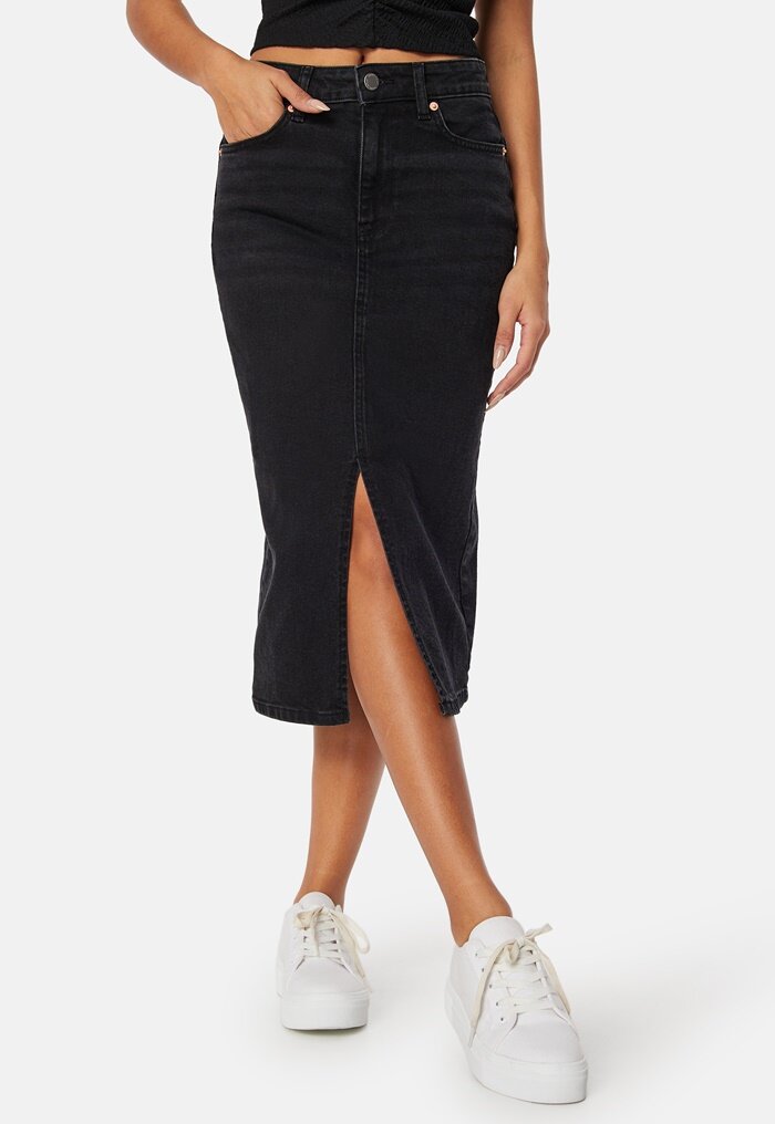 Happy Holly Denim Midi Slit Skirt