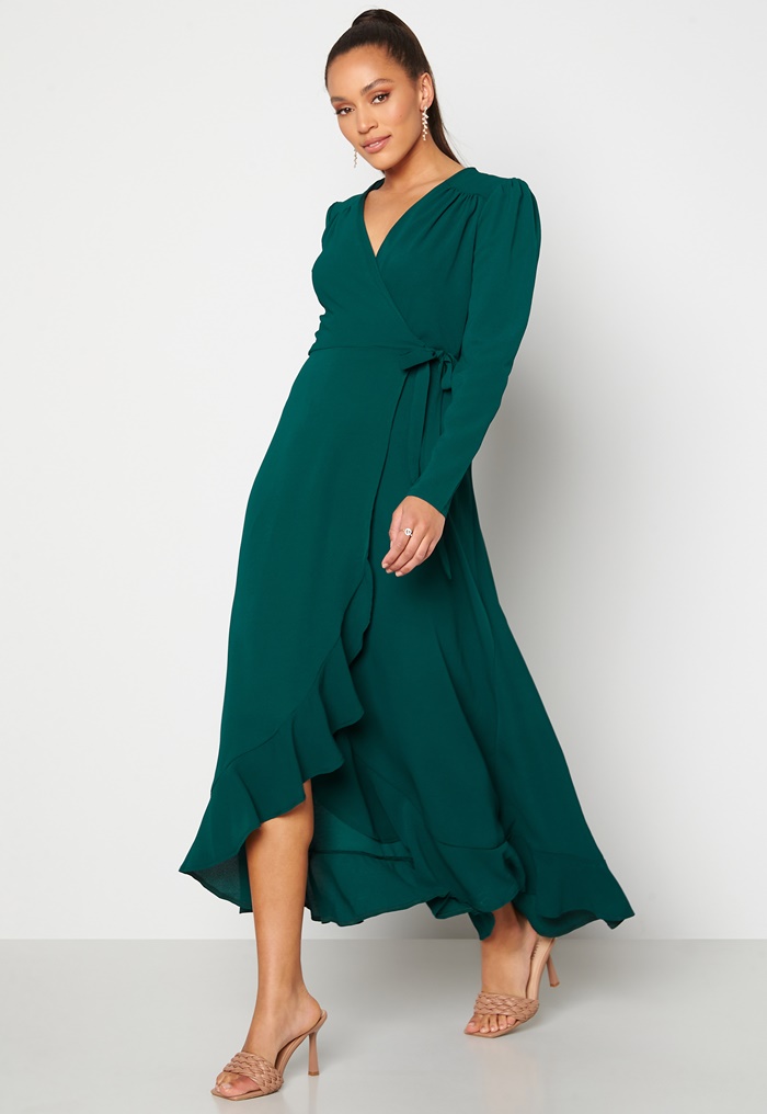 John Zack Long Sleeve Wrap Frill Maxi Dress