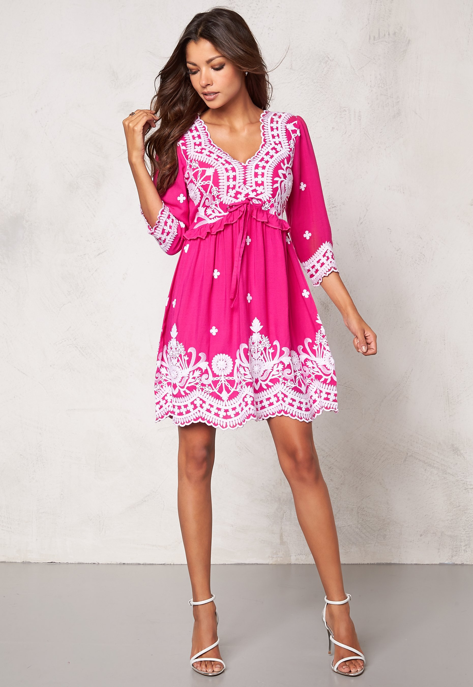 Chiara Forthi Alina Embroidered Dress Cerise / White