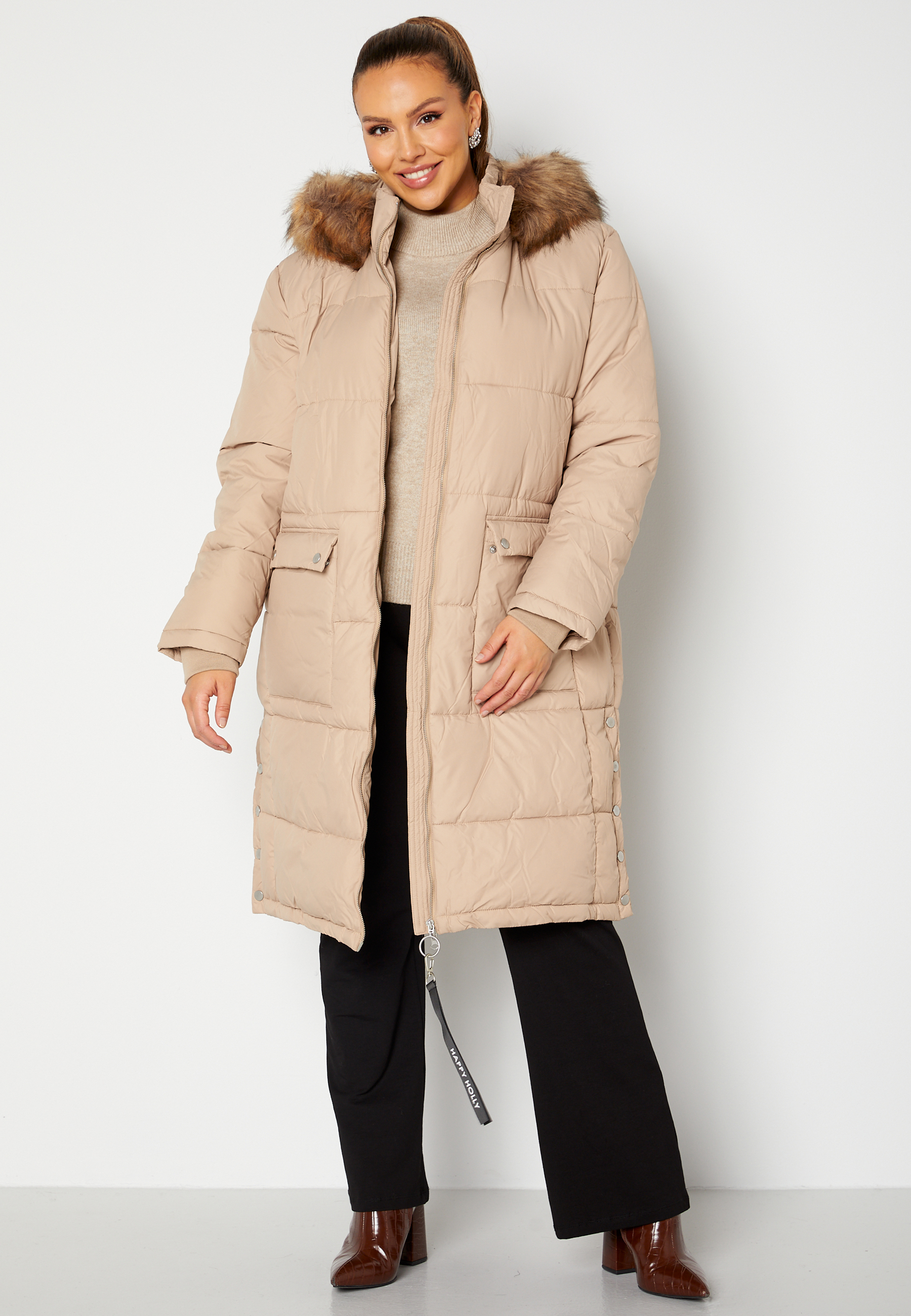 Beige S discount 92% WOMEN FASHION Coats Shearling Promod Long coat 