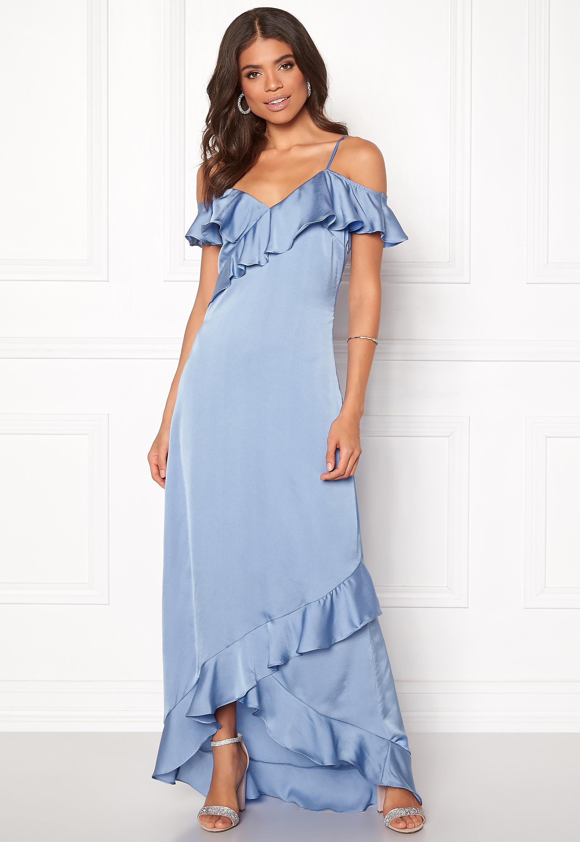 off the shoulder maxi dress blue